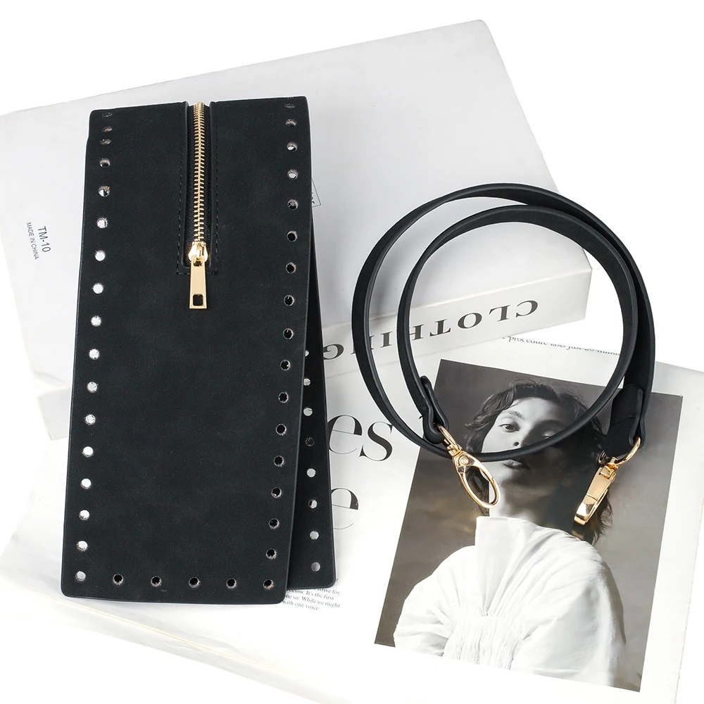2 قطعة/المجموعة بو الجلود حقيبة صنع عدة حقيبة سوداء حزام الكروشيه سستة مع ثقوب للمحافظ حقائب كتف حقيبة كروسبودي الملحقات