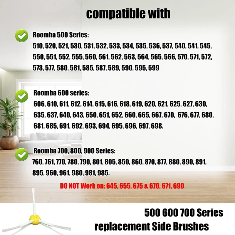 Substituição da escova lateral para Irobot Roomba, Acessórios Aspirador, 500, 600, 700 Series, 692, 694, 680, 660