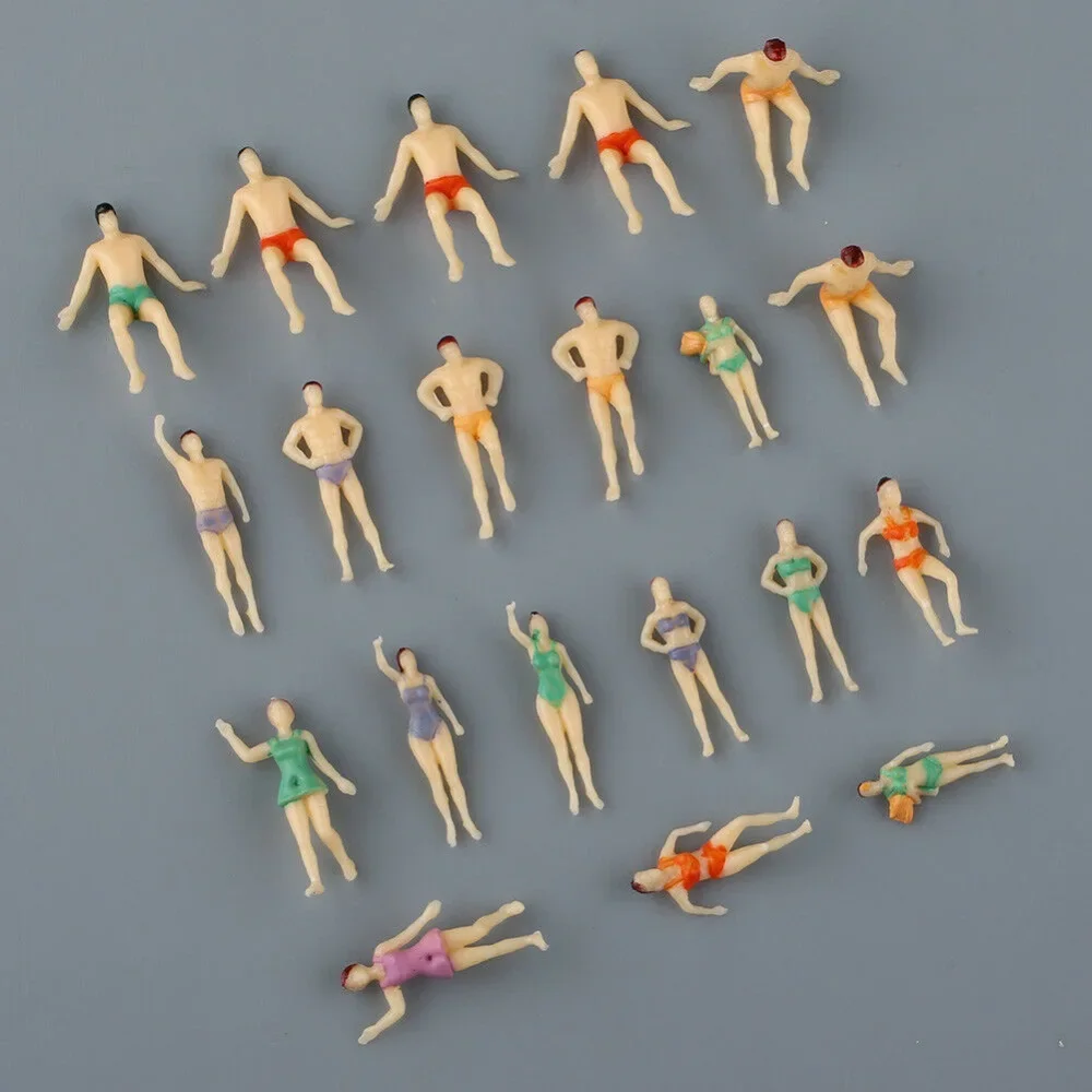 20Pcs Plastic Assorted 1:75 Painted Model Beach People Sea Swimmer Swimming Figures Different Poses Train Layout Landscape Model