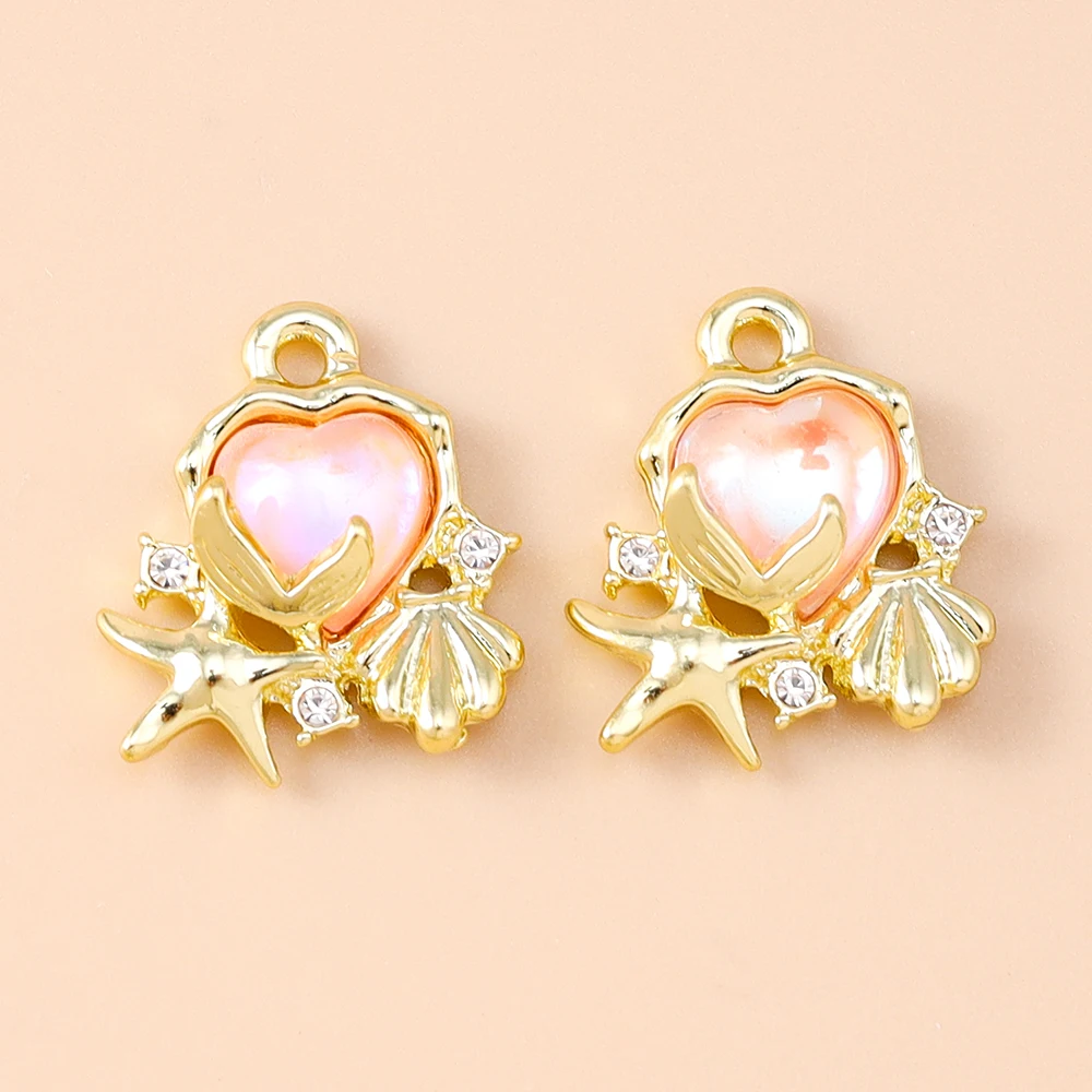 Leslie 5 Stück neue Y2K CZ Kristall Herzen Muschel Seestern Charms Mode Anhänger für DIY Halskette Armband Schmuck machen Handwerk – Detail 3