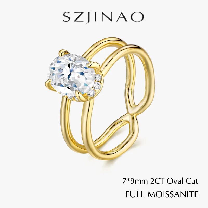 

Кольцо с двойной линией из муассанита овальной огранки 2,12 карата для тканого кроссовера, позолоченное 18 карат, серебряное кольцо 925 пробы, персонализированные ювелирные изделия