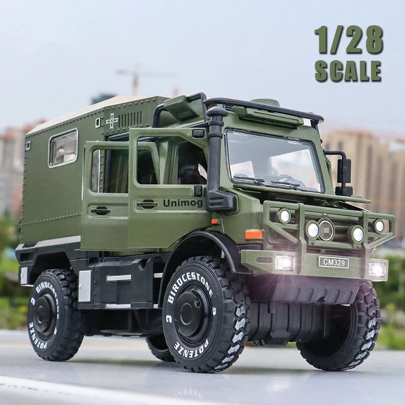 

Коллекция 1/28 года, модель автомобиля UNIMOG U4000 из сплава для дома на колесах, литые модели автомобиля для езды по бездорожью, искусственная модель, детская игрушка в подарок