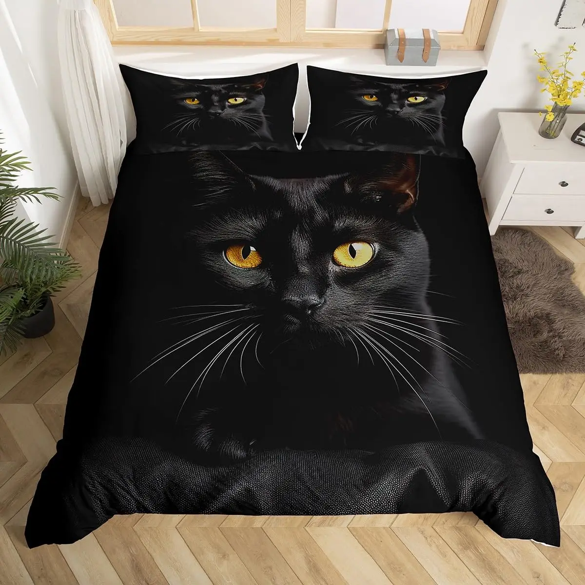 Black Cat Comforter Cover Pet Cats Animal Bedding Set Cute Kitten Duvet Cover for Kids Boys Girls Adults Microfibre Quilt Cover