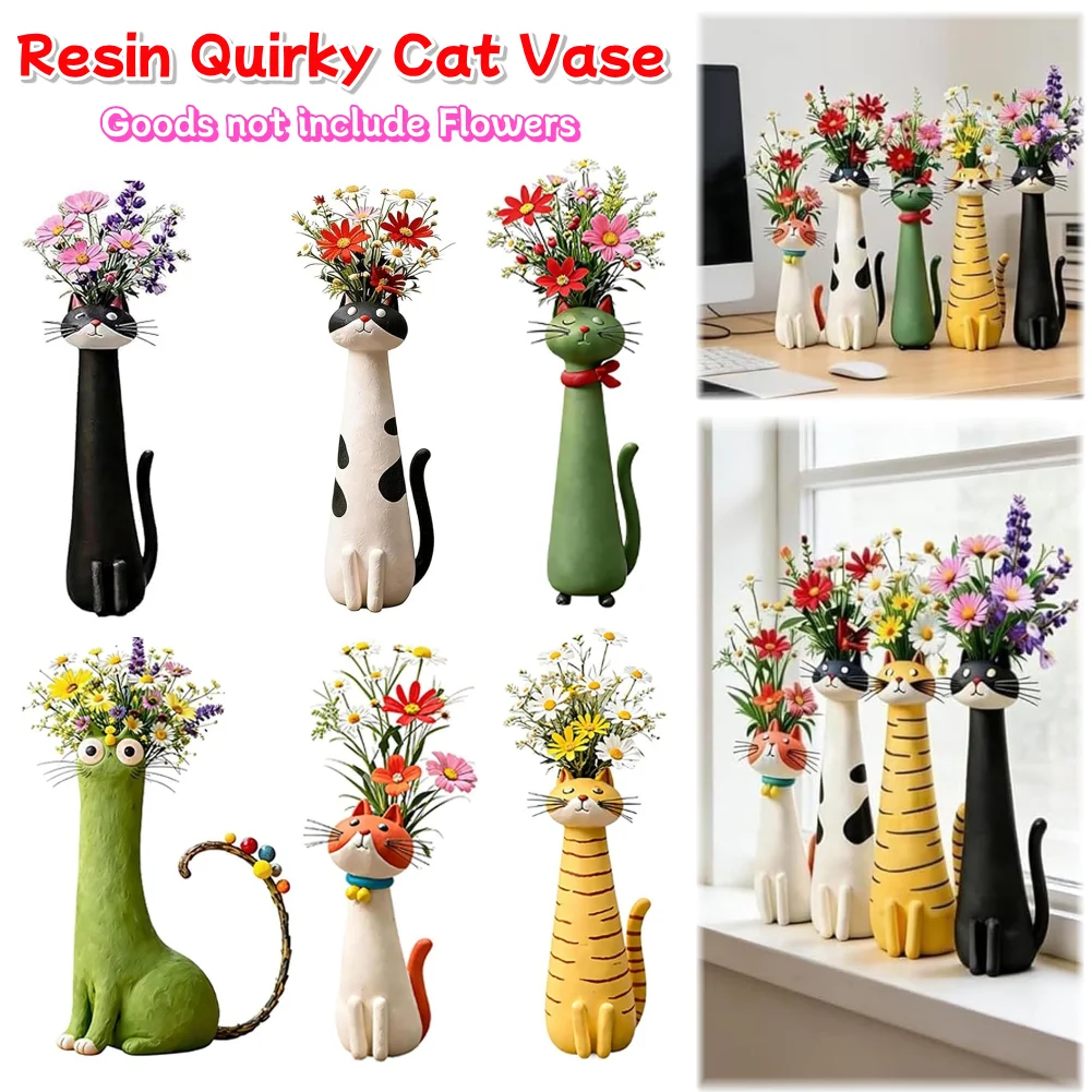 1-6pcs Handcrafted Quirky Cat Vase Creative Ornament Cute Cat Shaped Flower Vase for Living Room Office Study Home Decoration