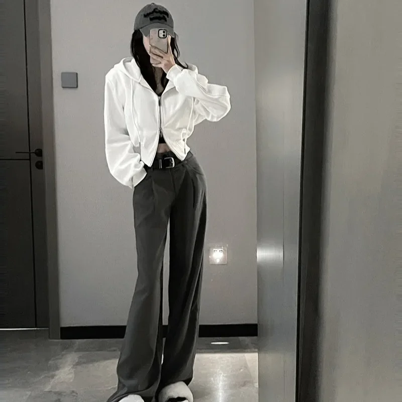 

Casual Short Hooded Sweatshirt Women Zip Up Hoodies Korean Solid Harajuku Long Sleeve Slim Fit Crop Top Female Jackets Coat Y2k