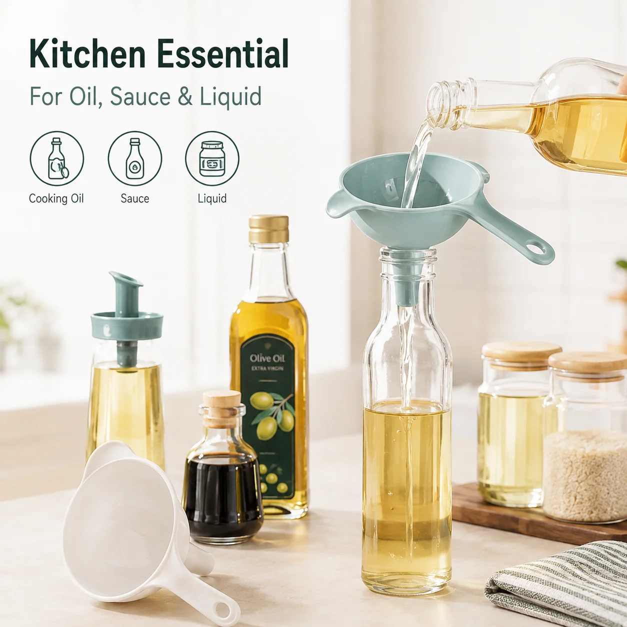 Plastic Large Diameter Funnel, Simple Liquid Oil Funnel for Kitchen, Practical Oil Filler for Bottle Use