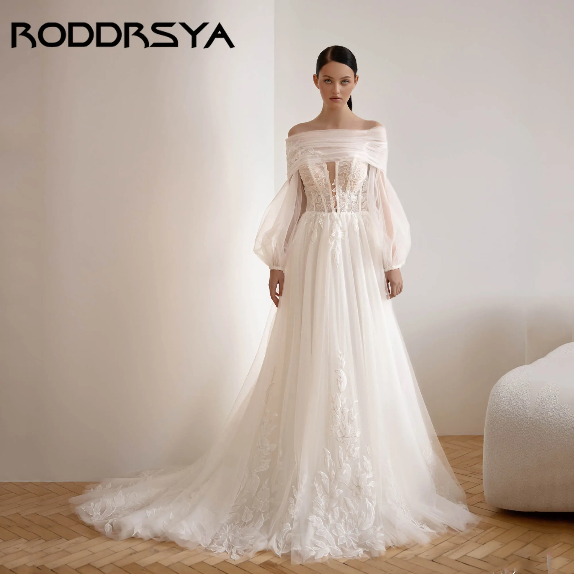 RODDRSYA Spaghetti Straps Appliques Luxury Wedding Dress A-line Backless Bride Gown Removable Sleeve vestido de novia Customized
