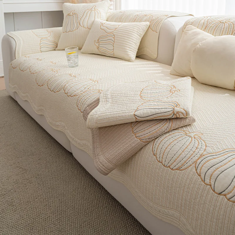 Premium Cotton Sofa Cushion Non-Slip Four Seasons Universal Sofa Mat Washable Slipcover for Straight Leather Sofa Home Decor