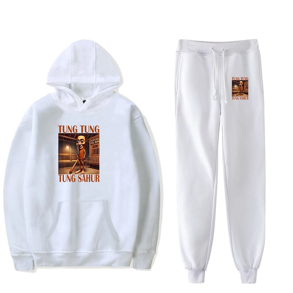 GF Brainrot Animais Tung Tung Sahur Hoodie Jogger Calças Conjunto de duas peças Moletons + Calças de moletom Homens Mulheres Conjuntos de roupas