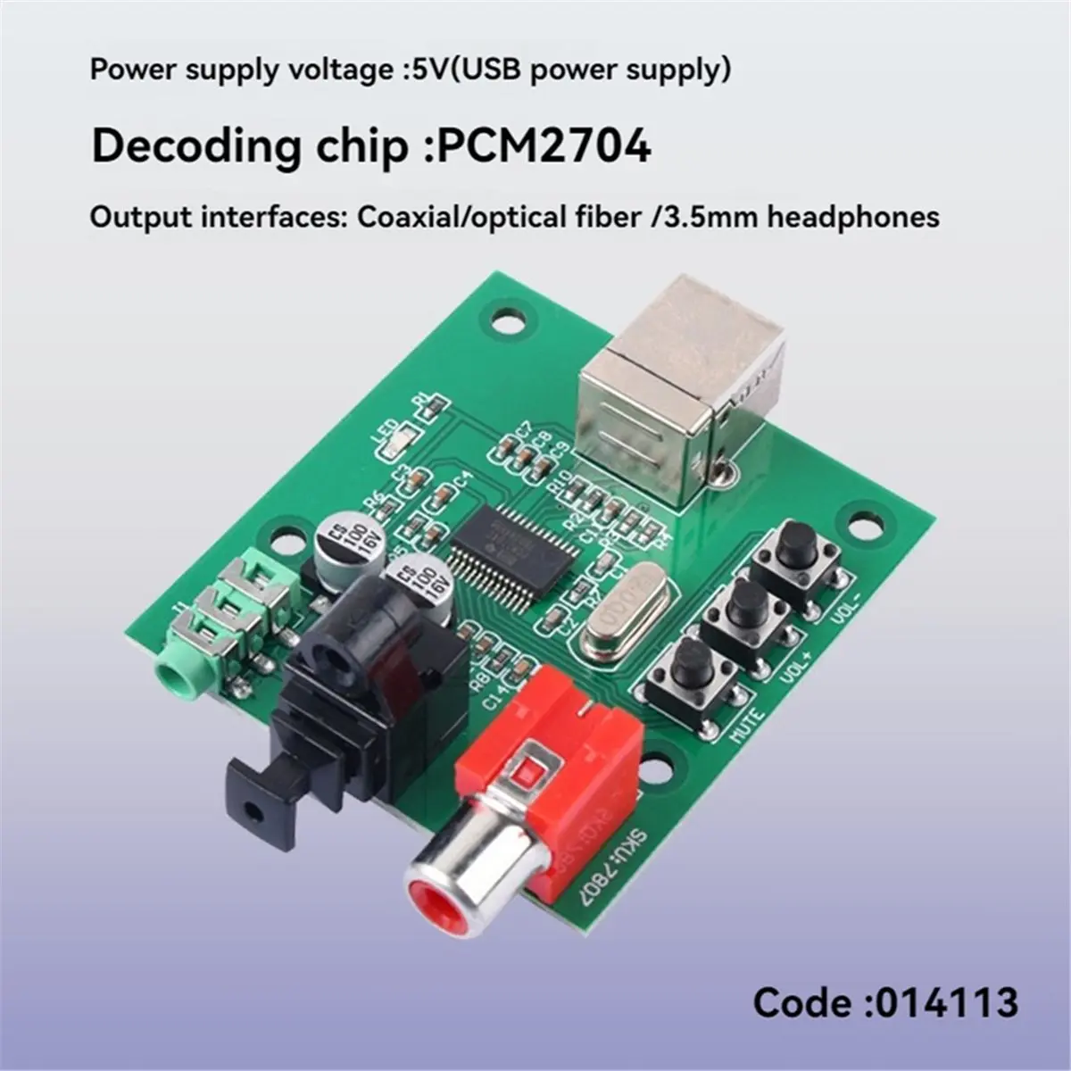 USB Coaxial Optical Fiber Audio Decoder Board PCM2704 HiFi Digital Converter