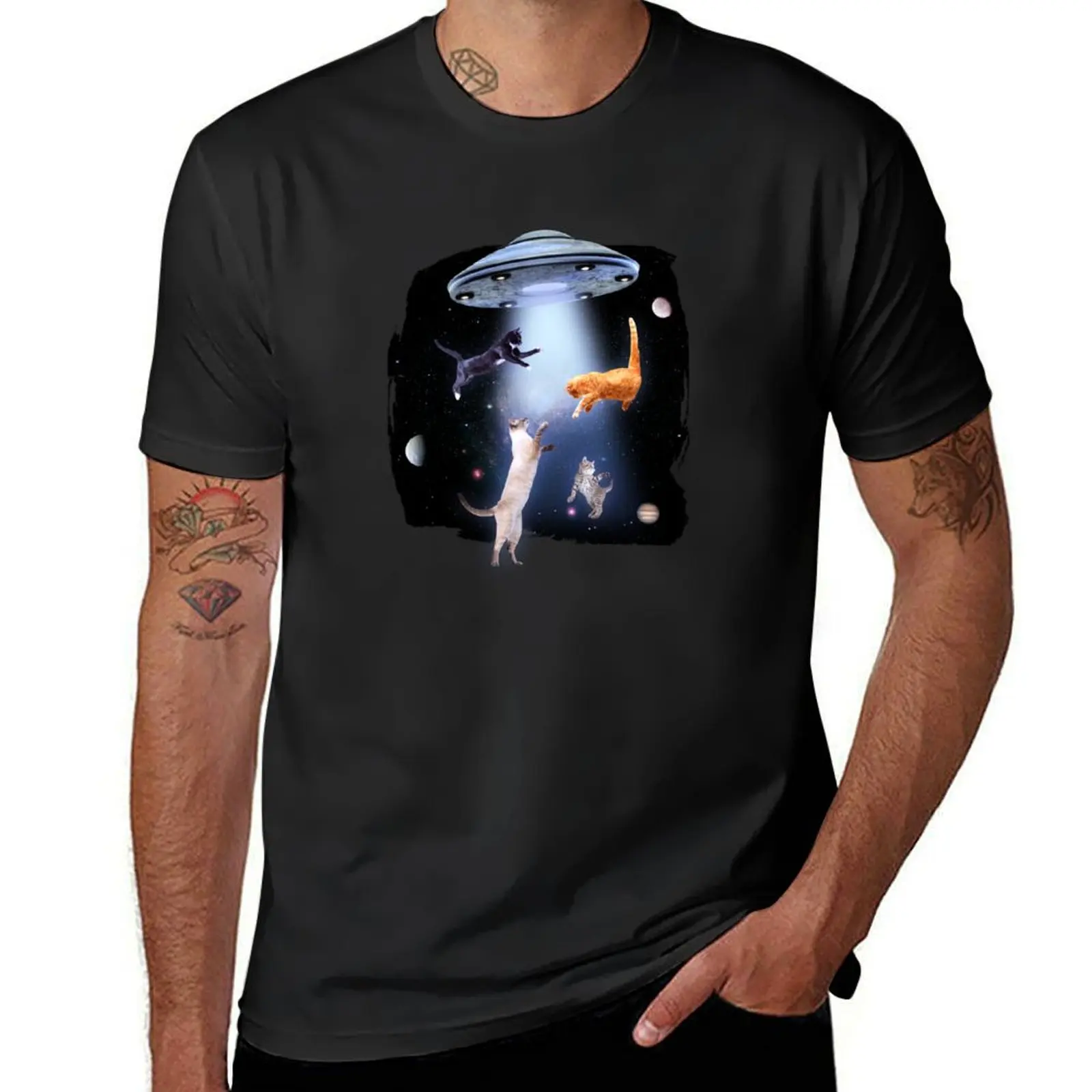 

UFO cats T-Shirt blacks plus size tops mens graphic t-shirts pack