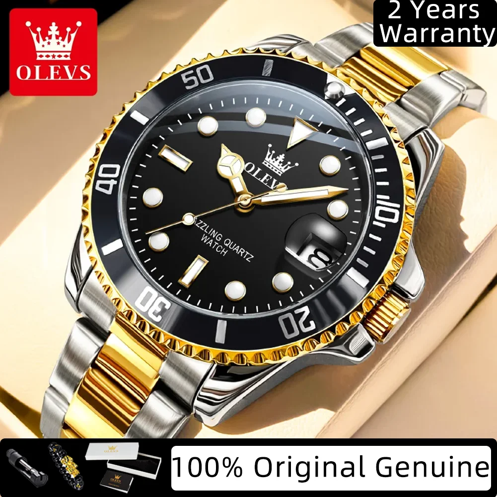 

OLEVS дайверские часы для мужчин, лучший люксовый бренд, оригинальные кварцевые мужские часы, стальной ремешок, водонепроницаемые светящиеся мужские часы с календарем 5885