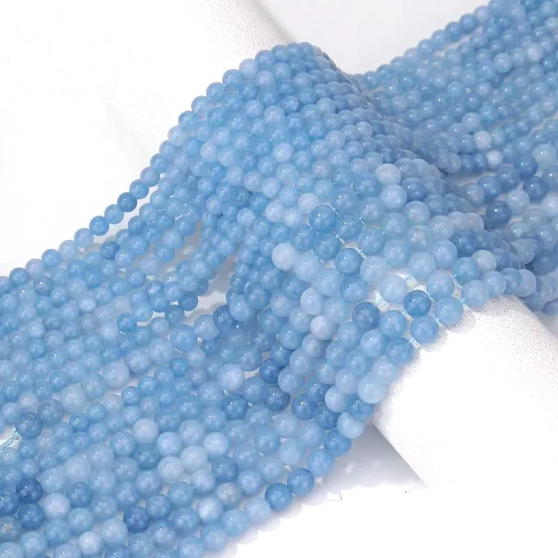4 6 8 10mm Natural Aquamarine Stone Beads Blue Round Loose Gemstone Bead for Jewelry Making DIY Bracelet Necklace Accessories