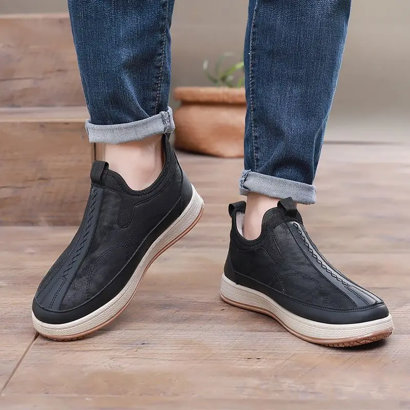 

Korean Casual Men's Winter New Slip On Merino Wool Snow Boots Comfortable Thick Sole Anti Slip Fleece Lined High Top