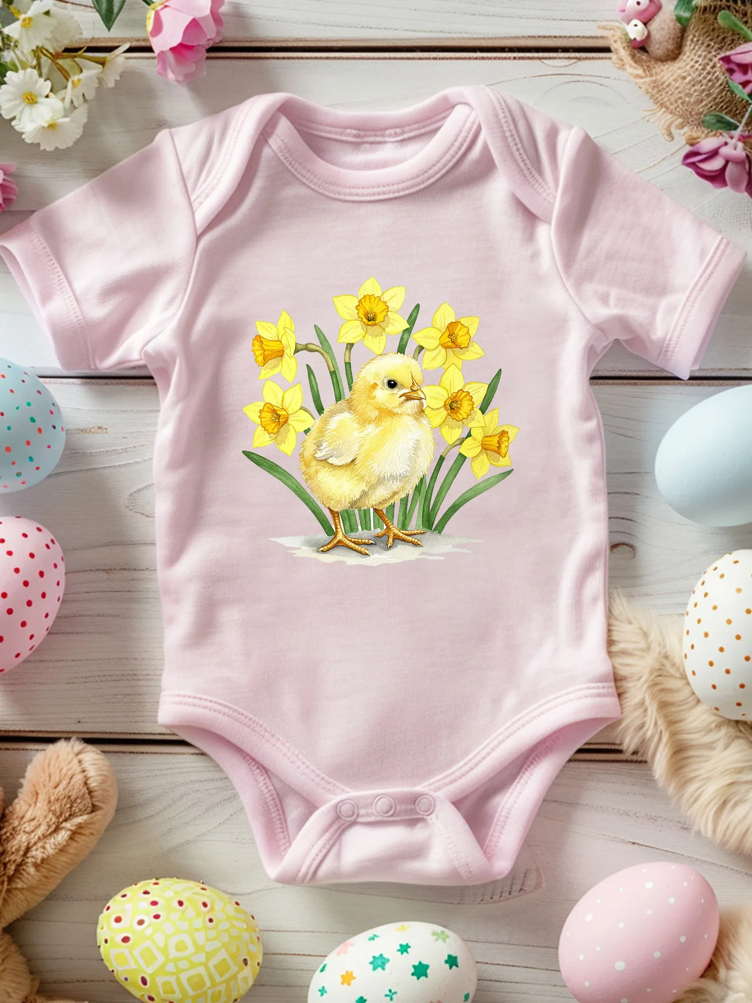 

Детский комбинезон унисекс с цыплятами и цветами, мягкий комбинезон из 100% хлопка, всесезонное розовое боди 190GSM