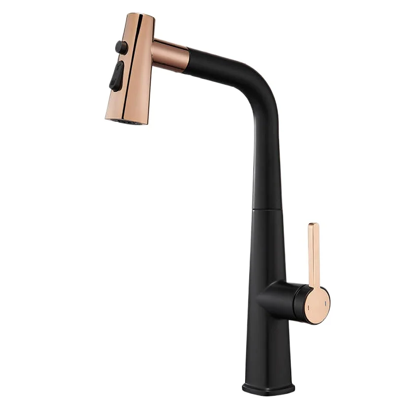 

Kitchen pulling faucet, black and gold sink vegetable basin faucet