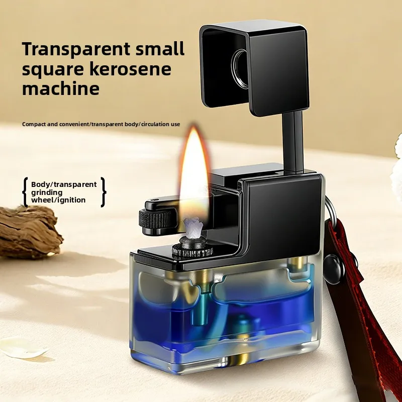 

Ветрозащитная прозрачная кубическая зажигалка с кремневым поджигом и видимым резервуаром для топлива – портативный брелок для путешествий, кемпинга и повседневного использования