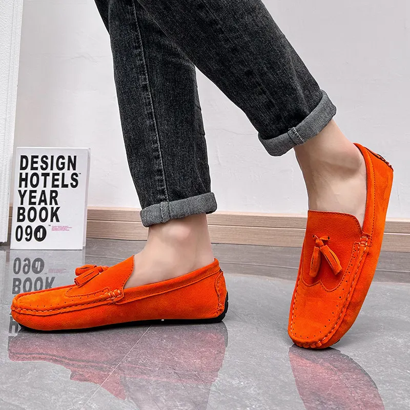 Big Size 38-48 Yellow Leather Men's Casual Shoes Soft Comfort Suede Loafers Man Fashion Slip-on Men Flat Shoes mocasines hombre