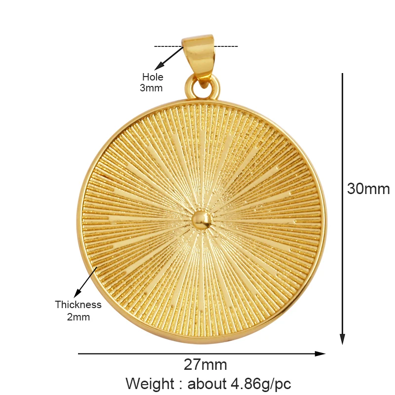 Kompass, glänzender Sonne, Mond, Stern, Muschel-Charm-Anhänger, 18 Karat vergoldetes Gold, eingelegter Zirkonia, Schmuck, Halskette, Armband, Zubehör S45 – Detail 16