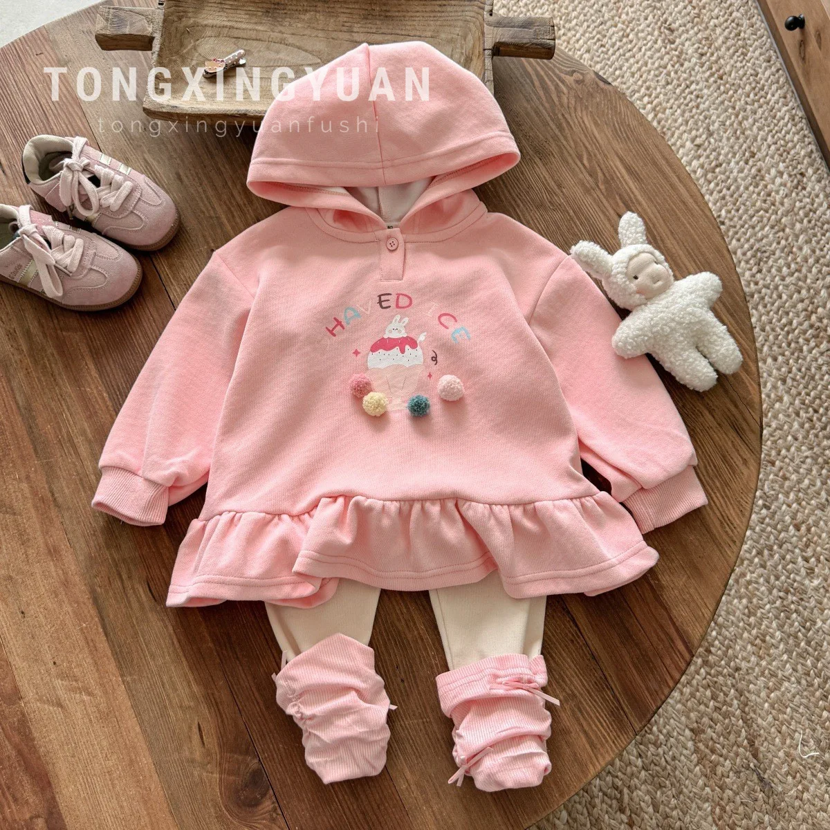 

Осенний детский комплект, детская толстовка, милый кружевной пуловер с капюшоном, леггинсы с галстуком-бабочкой, комплект из двух предметов для девочек