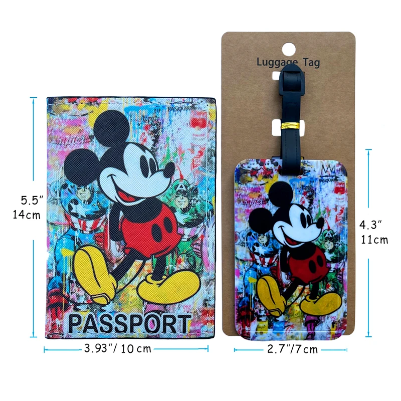 Porta pasaporte y etiquetas de equipaje de Minnie de Disney, funda para pasaporte de viaje, etiqueta de equipaje, tarjetero de identificación