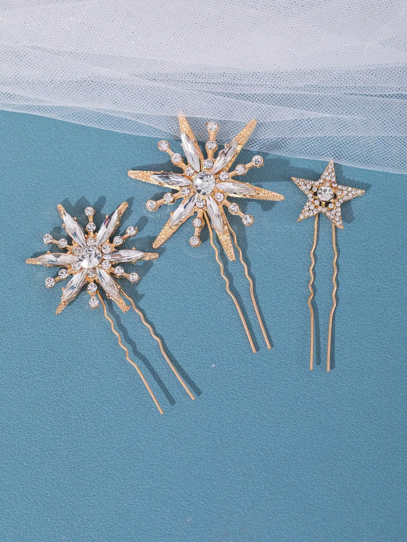 Silver Crystal Star Snowflake Hair Pins Set Rhinestone Starburst U Hair Combs Bridal Wedding Hair Accessories for Women Prom image 2