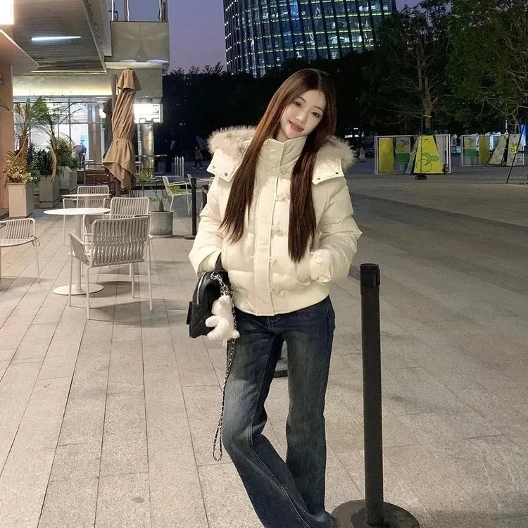 

Winter Faux Fur Hooded Puffer Winter Clothes Women Coat Plain Color Basic Jacket Oversized Warm Parka​ Jackets for Women Tops