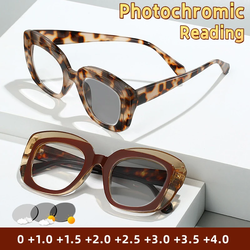 

Fashion and Personalized Photochromic Reading Glasses New Thick Frame Street Photography Concave Shaped Glasses Diopter To +4.0