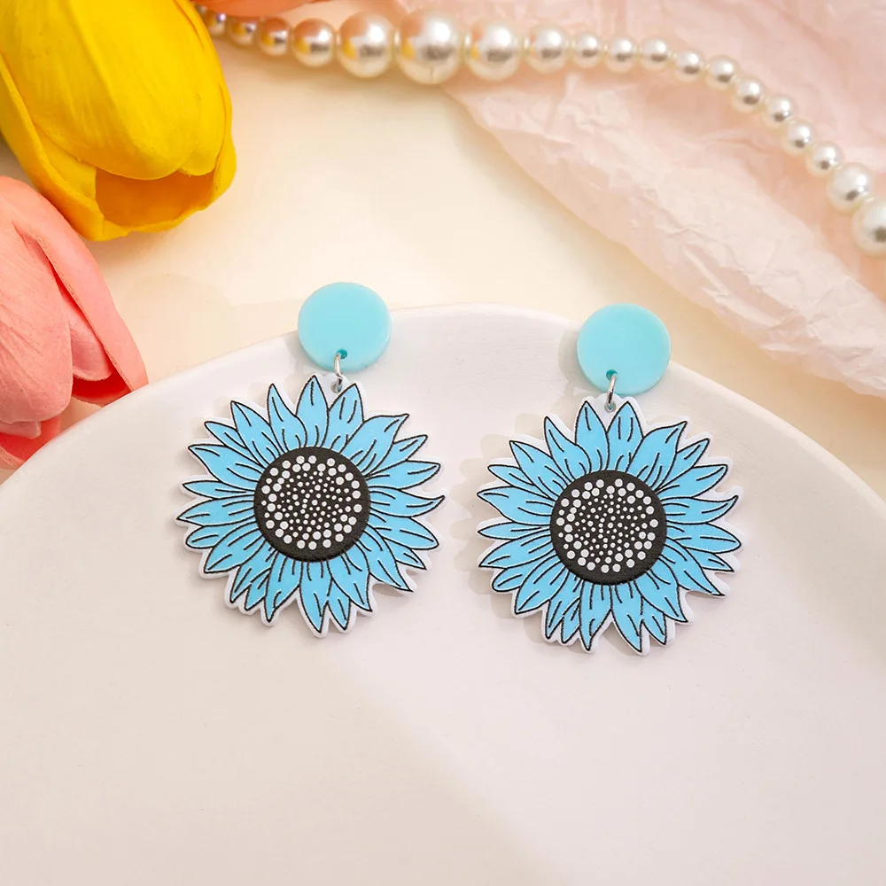2024 New in Acrylic Sunflower Hanging Earrings for Women Korean Fashion High Quality Piercing Ear Jewelry Summer Daily Eardrop