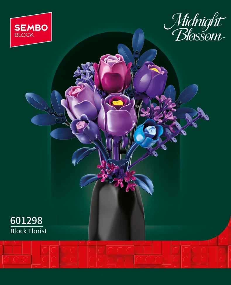 SEMBO Ewiger Blumenstrauß Bausatz MOC Rosen-Modell Bausteine Spielzeug Vase Heimdekoration Geburtstags-/Festtagsgeschenke – Detail 5
