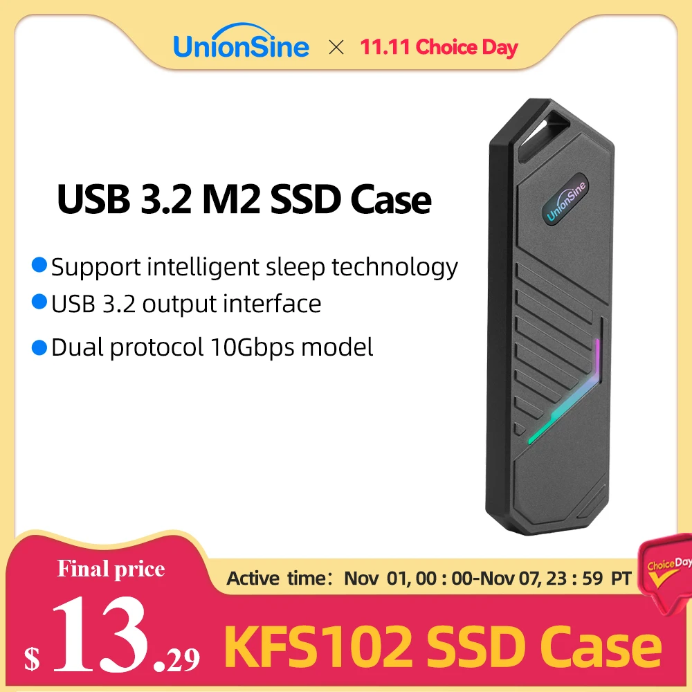 

UnionSine M2 SSD Case NVMe USB 3.2 Type C Gen2 10Gbps Enclosure Aluminum Alloy M.2 NVMe Solid State Drive for 2230 2242 2280