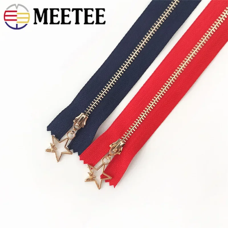 5/10pcs Meetee 15/18/20/25/30cm 3# Metal Zipper Gold Tooth Close End Fashion Five-star Pendant Zippers for Sewing Garment Bags