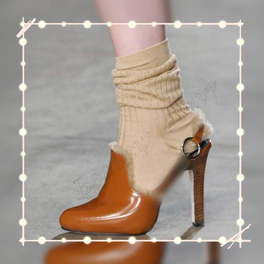 

Коричневые туфли-лодочки с ремешком на спине, туфли-лодочки с круглым носком и пряжкой, туфли на тонком высоком каблуке для женщин, 2025 Zapatos Para Mujere