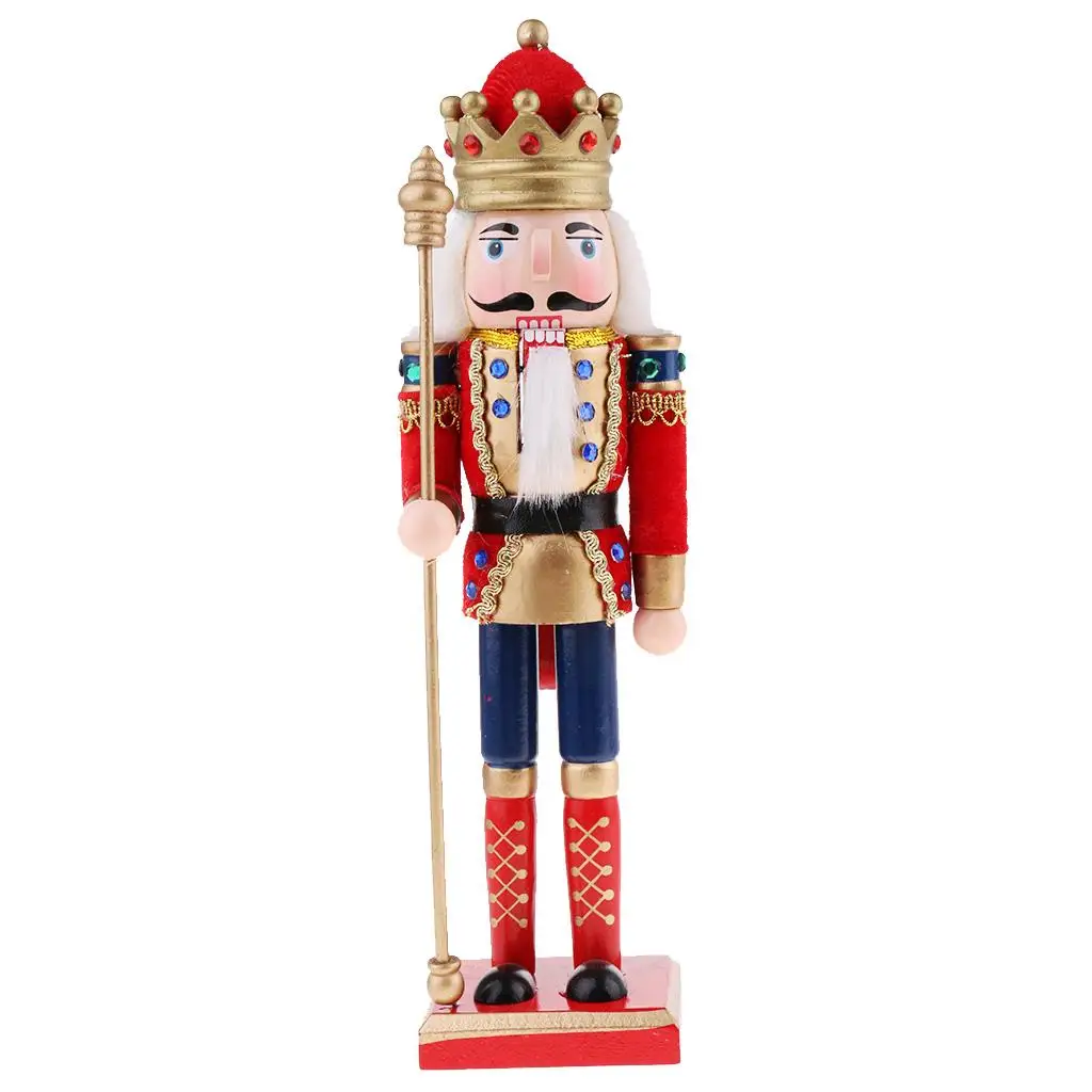 Hand Painted Wooden Nutcracker Figurine Soldier Model with Square Base Festive Home Decor for Kids