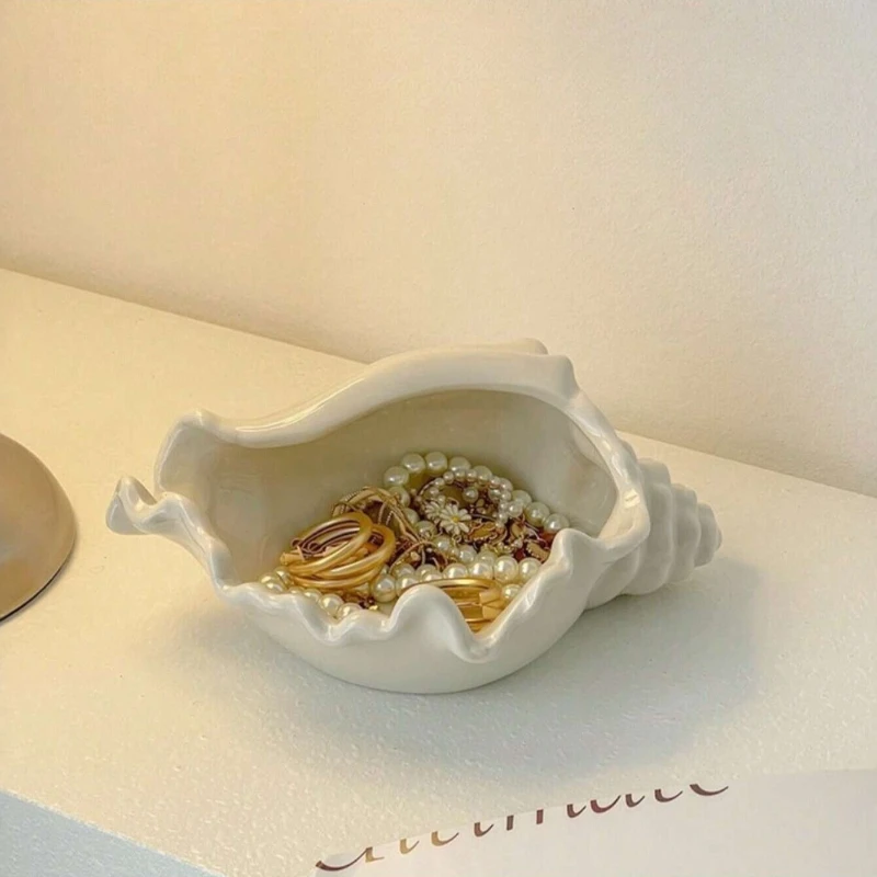 Ceramic Shell Jewelry Tray Organizer Nordic Style for Desk Decor Creative Minimalist Trinket Dish Home Table Shelf Stand Unit