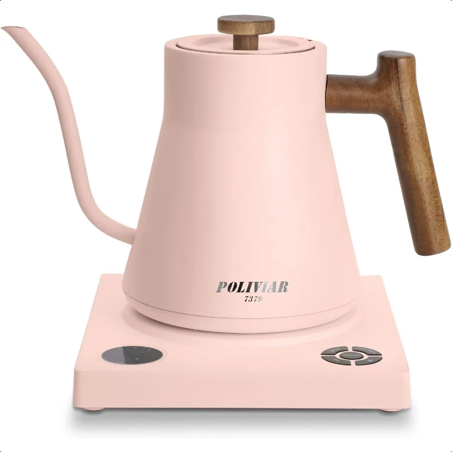 

POLIVIAR Электрический чайник на гибкой стойке, 1200 Вт, электрический чайник, ручка из натурального дерева, 34 унции, электрический чайник для кофе и чая