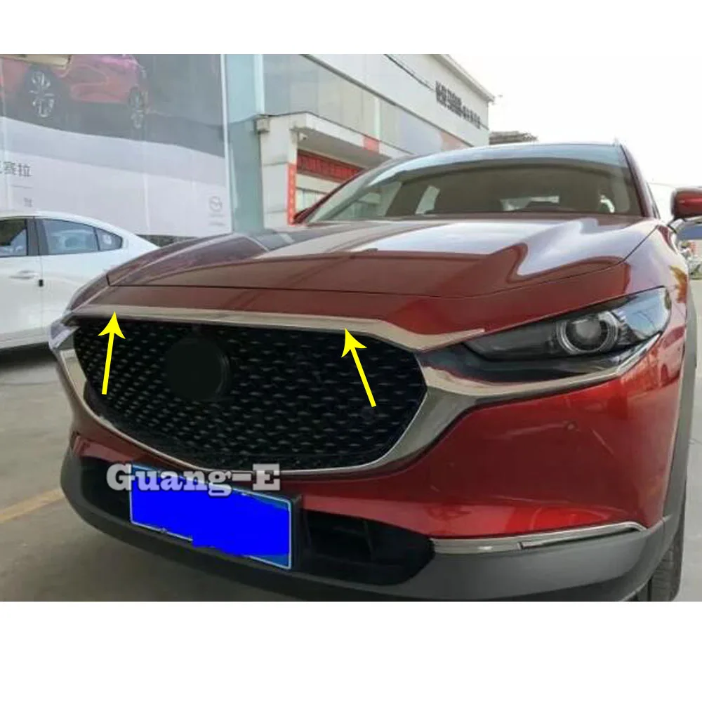 For Mazda CX-30 CX30 2020 2021 2022 2023 Car Cover ABS Chrome Front Engine Machine Racing Grille Grill Hood Stick Lid Trim 1PCs