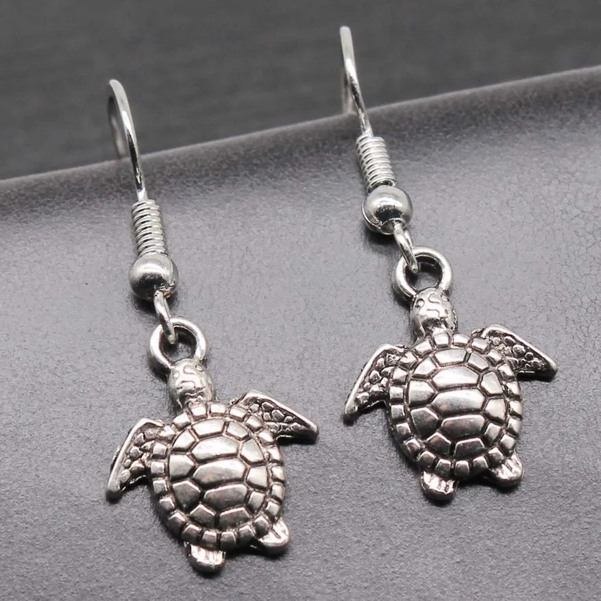 Modische Antik-Silberfarbene Meeresschildkröten-Ohrringe für Damen Vintage Tier-Tropfenohrringe Retro-Schmuck