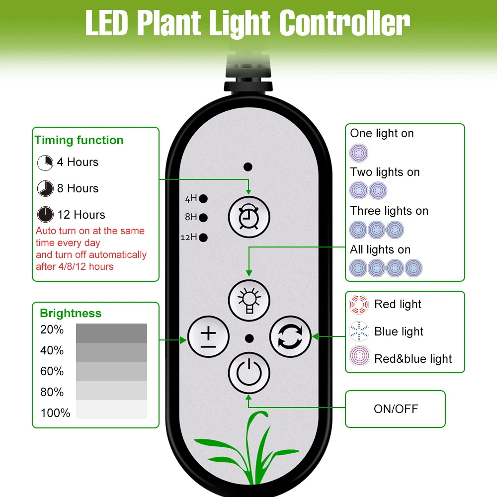 USB 5 فولت LED تنمو ضوء الطيف الكامل النبات الزراعة المائية زراعة مصباح 1/2/3/4 رؤساء مقاوم للماء عكس الضوء مع توقيت السيارات تشغيل/إيقاف