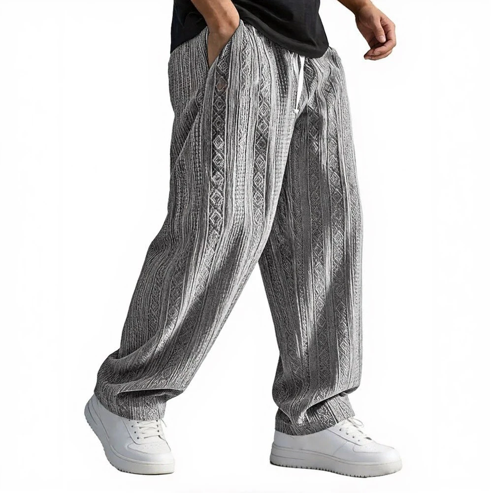 Men's Loose Jacquard Straight Wide-leg Pants Elastic Waist Trousers Sweatpants
