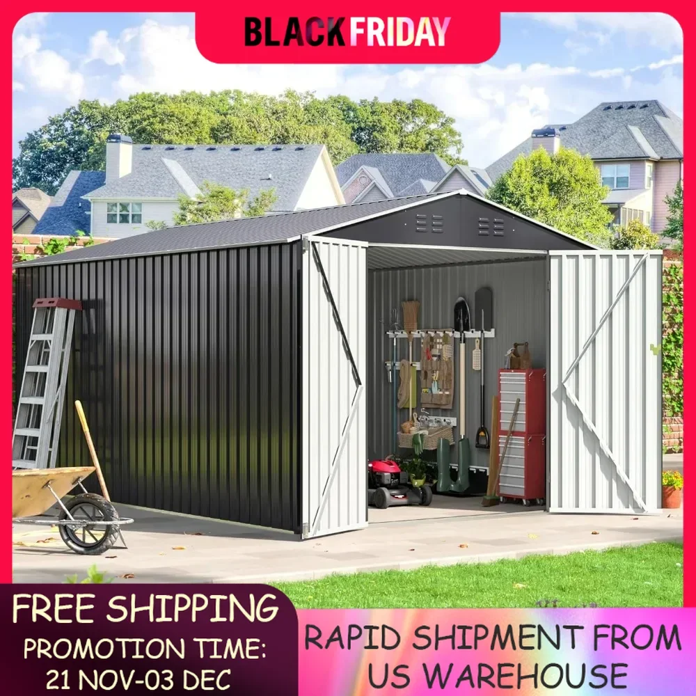 

8 x 12 FT Outdoor Storage Shed, Metal Garden Shed with with Updated Frame Structure, Tool Sheds for Backyard Garden Patio Lawn