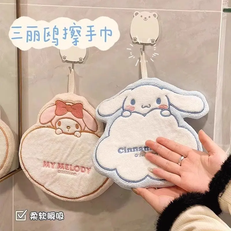 My Melody Coral Fleece Hand towel Cute cartoon household hanging thickened hand towel Absorbent and quick-drying Holiday gift