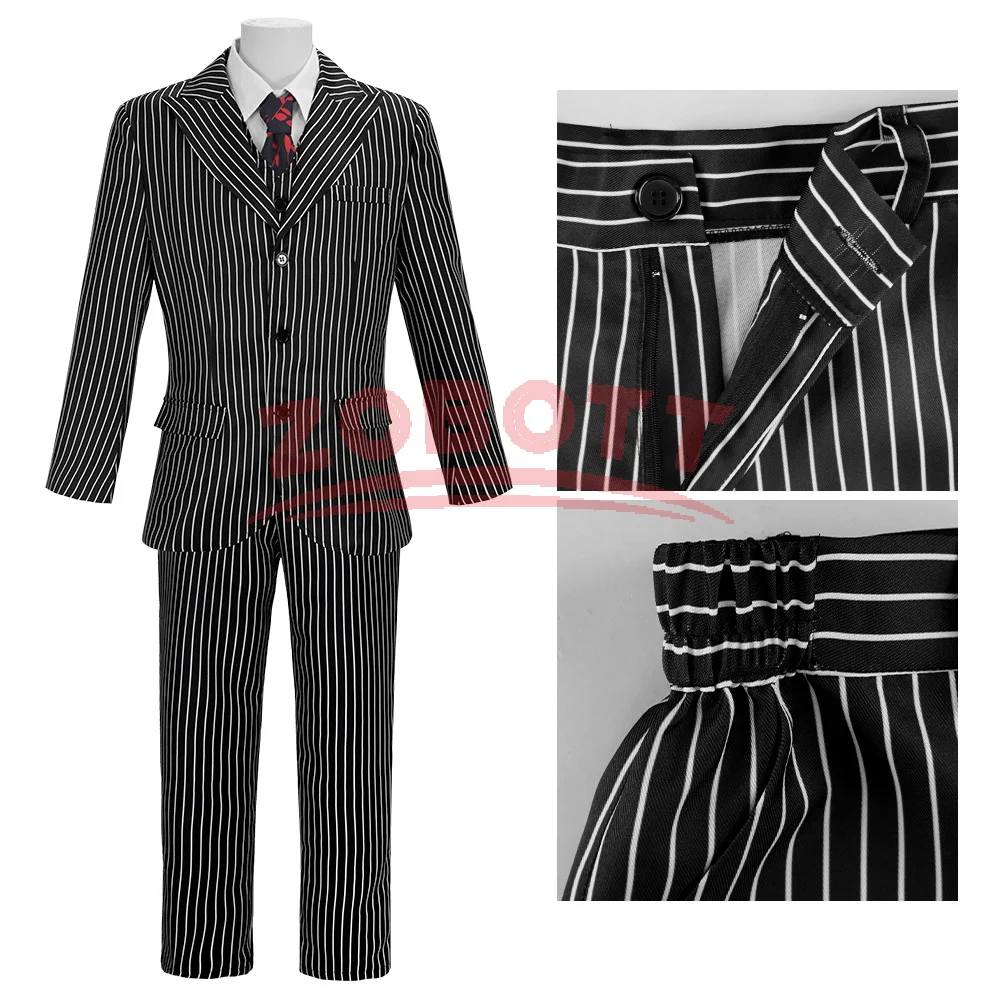 Season 2 Wednesday The Addams Family Gomez Addams Cosplay Costume Black Striped Blazer Pants Vest Shirt Tie Set Halloween Outfit