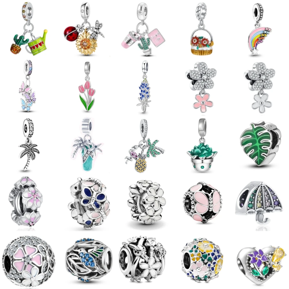 

Новый стерлингового серебра 925 пробы, кактус, кокосовая пальма, подвеска ley 925, цепочка из бисера, подходит для оригинального браслета с подвеской, женские украшения «сделай сам»