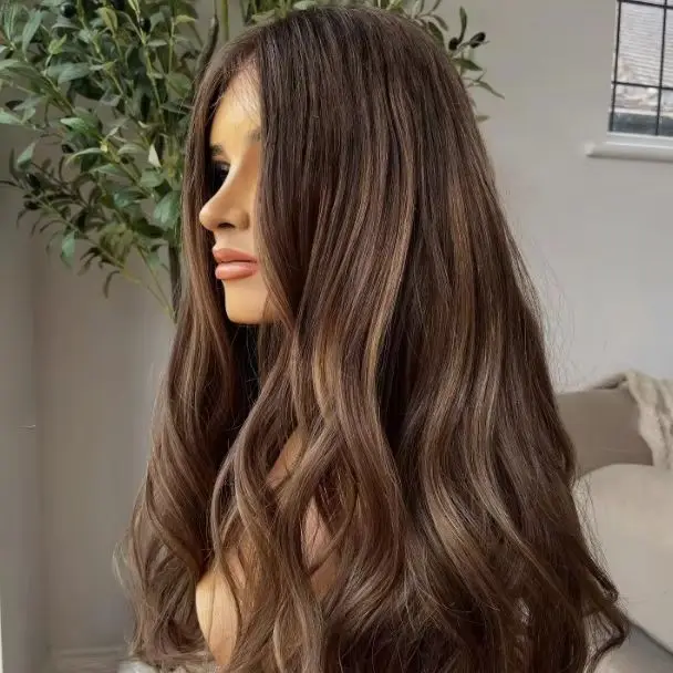

Длинный темно-коричневый волнистый парик для женщин, средняя часть, свободные волнистые парики, естественный вид, коричневый синтетический парик из термостойкого волокна с эффектом омбре