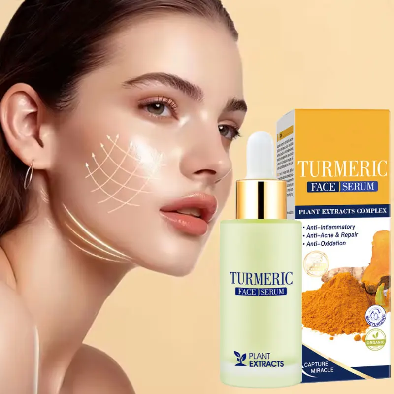 

Turmeric Facial Serum Fade Fine Lines Firming Skin Shrink Pores Moisturizing Brightening Aloe Vera Smooth Skin Face Serum