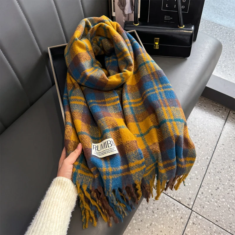 New Plaid Fashion Soft elegant Women\'s Scarf Winter Windproof Thickened Shawl All-Match Keep Warm Scarf Double-Sided Long Scarf
