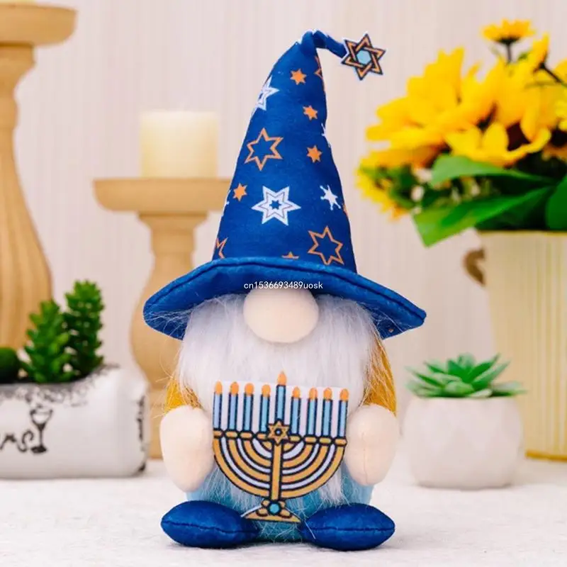 Bambola gnomo Hanukkah per festival ebraico Decorazioni da tavolo per bambole nane scandinave in peluche fatte a mano