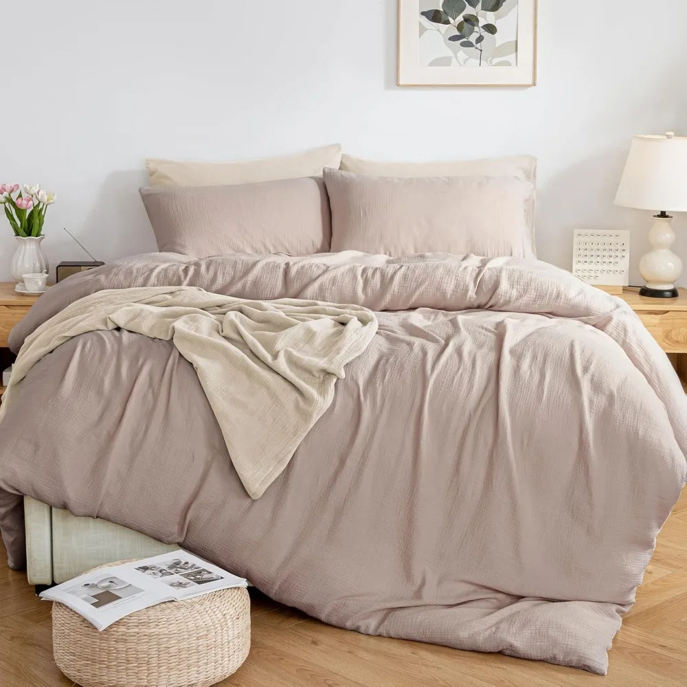 

Twin Size Muslin Duvet Cover - 100% Soft Washed Cotton, Linen-Like Gauze, 2-Piece Set for Year-Round Comfort