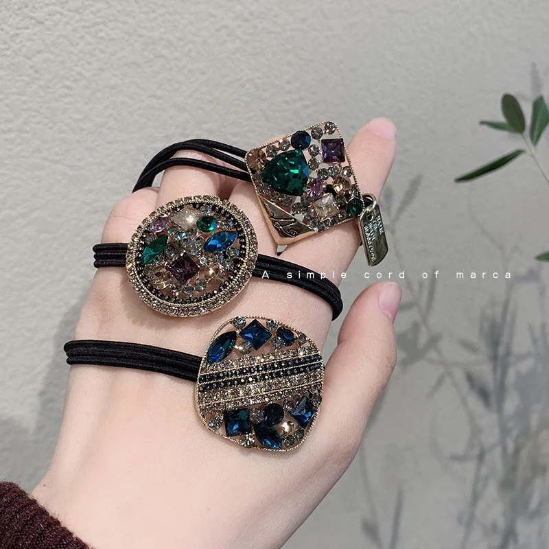 

Crystal Rhinestone Elastic Ponytail Holder for Women Thick Hair Daily Use Korean Style Soft Stretchy Durable Band